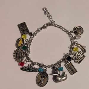 Silver Tone Charm Bracelet – Friends Charms, Coffee, Duck & Colorful Beads